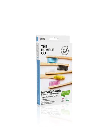 Family Pack of 5 Bamboo Toothbrushes