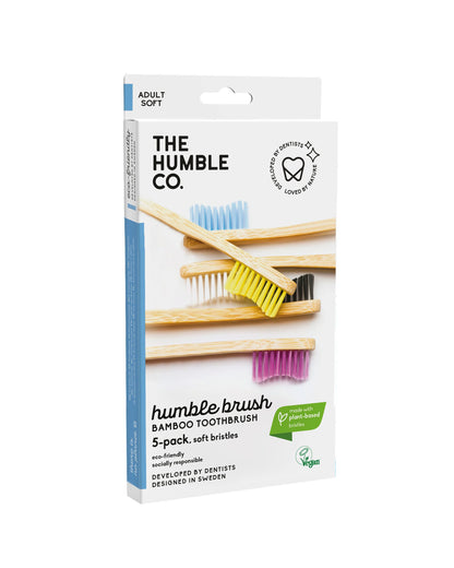 Family Pack of 5 Bamboo Toothbrushes